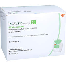 Abbildung: Incruse Ellipta 55 µg Einzeldosis Pulver zur Inhalation 30 ED 3 St, Inhalationspulver PZN 18726507