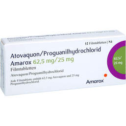 Abbildung: Atovaquon / Proguanil-HCL Amarox 62,5 mg / 25 mg Fta 12 St, Filmtabletten PZN 18727300