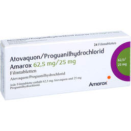 Abbildung: Atovaquon / Proguanil-HCL Amarox 62,5 mg / 25 mg Fta 24 St, Filmtabletten PZN 18727317