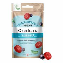Abbildung: Grethers vegan Clear Voice blackcurrant Pastillen 45 g, Pastillen PZN 18727352 