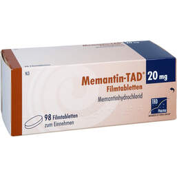 Abbildung: Memantin-TAD 20 mg Filmtabletten 98 St, Filmtabletten PZN 18739757
