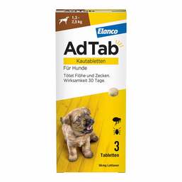 Abbildung: AdTab™ Kautabletten für sehr kleine Hunde 56 mg 1,3 bis 2,5 kg 3 St, Kautabletten PZN 18752634