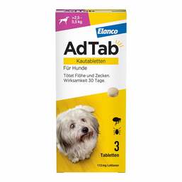 Abbildung: AdTab™ Kautabletten für kleine Hunde 112 mg 2,5 bis 5,5 kg 3 St, Kautabletten PZN 18752640