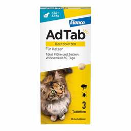 Abbildung: AdTab™ Kautabletten für Katzen 48 mg über 2 bis 8 kg 3 St, Kautabletten PZN 18752723