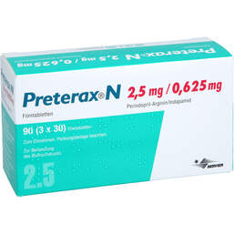 Abbildung: Preterax N 2,5 mg / 0,625 mg Filmtabletten 90 St, Filmtabletten PZN 18760450