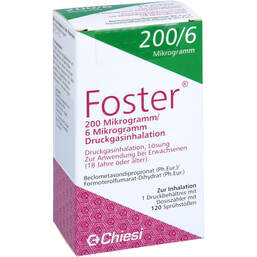 Abbildung: Foster 200 / 6 µg 120 Hub Dosieraerosol 1 St, Dosieraerosol PZN 18760817