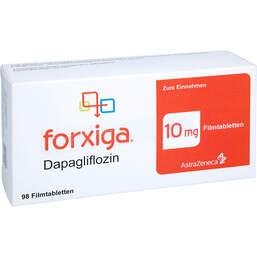 Abbildung: Forxiga 10 mg Filmtabletten 98 St, Filmtabletten PZN 18762012