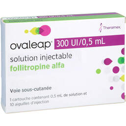 Abbildung: Ovaleap 300 I.E. / 0,5 ml Zyl.Ampulle + 10 Pen Injektion Nad. 1 St, Injektionslösung PZN 18762644