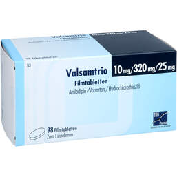 Abbildung: Valsamtrio 10 mg / 320 mg / 25 mg Filmtabletten 98 St, Filmtabletten PZN 18768049