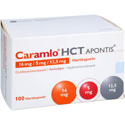 Abbildung: Caramlo HCT Apontis 16 mg / 5 mg / 12,5 mg Hartkapseln 100 St, Hartkapseln PZN 18770081