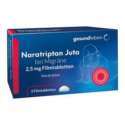 Abbildung: Naratriptan Juta bei Migräne 2,5 mg Filmtabletten 2 St, Filmtabletten PZN 18774280