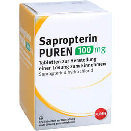 Abbildung: Sapropterin Puren 100 mg Tabletten zur Herstellung einer Lösung zum Einnehmen  120 St, Tablette zur Herstellung einer Lösung zum Einnehmen PZN 18776787