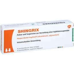 Abbildung: Shingrix Pulver und Suspension zur Herstellung einer Injektionssuspension  1 St, Injektionssuspension PZN 18777746