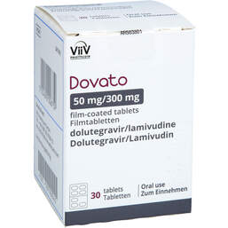 Abbildung: Dovato 50 mg / 300 mg Filmtabletten Blisterpackung 30 St, Filmtabletten PZN 18786840
