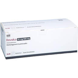 Abbildung: Dovato 50 mg / 300 mg Filmtabletten Blisterpackung 90 St, Filmtabletten PZN 18786857