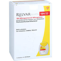 Abbildung: Relvar Ellipta 184 Mikrogramm / 22 Mikrogramm Inh.P. 1X30 St, Inhalationspulver PZN 18789241