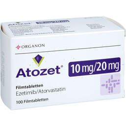 Abbildung: Atozet 10 mg / 20 mg Filmtabletten 100 St, Filmtabletten PZN 18798926