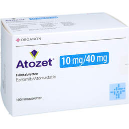 Abbildung: Atozet 10 mg / 40 mg Filmtabletten 100 St, Filmtabletten PZN 18800422