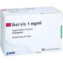 Abbildung: Ikervis 1 mg / ml Augentropfen Emuls.Einzeldosispipette 30X0.3 ml, Augentropfen PZN 18806198