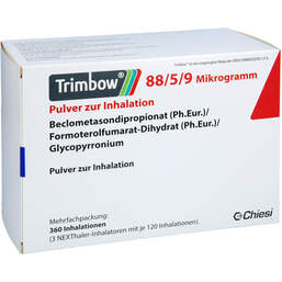 Abbildung: Trimbow 88 / 5 / 9 µg 360ED Pulver zur Inhalation Nexthaler 3 St, Inhalationspulver PZN 18809185