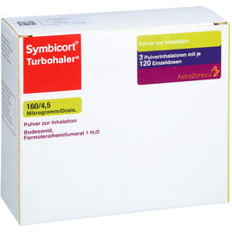 Abbildung: Symbicort Turbohaler 160 / 4,5 µg / Dosis 120 ED 3 St, Inhalationspulver PZN 18826232