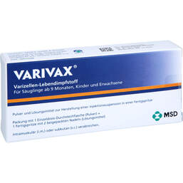 Abbildung: Varivax Pulver und LM z.Her.einer Injektionssuspension Fertigspritze 0.5 ml, Pulver und Lösungsmittel zur Herstellung einer Injektionssuspension PZN 18829288