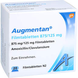 Abbildung: Augmentan 875 / 125 mg Filmtabletten 20 St, Filmtabletten PZN 18831598