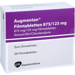 Abbildung: Augmentan Filmtabletten 875 / 125 mg 20 St, Filmtabletten PZN 18834384