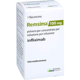 Abbildung: Remsima 100 mg Pulver für einer Konzentration z.Her.einer Infusionslösung Durchstechflasche  1 St, Pulver zur Herstellung eines Infusionslösungskonzentrates PZN 18836087