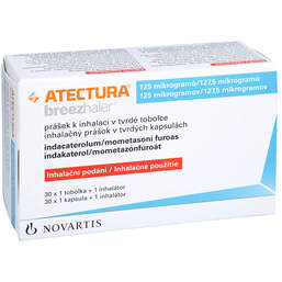 Abbildung: Atectura Breezhaler 125µg / 127,5µg Hkp.mit Pulver zur Inh. 30 St, Hartkapseln mit Pulver zur Inhalation PZN 18840002