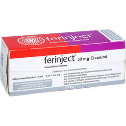 Abbildung: Ferinject 50 mg Eisen / ml Injektion - / Infusion -Dispers.100mg 5X2 ml, Injektions- und Infusionsdispersion PZN 18841094