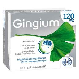 Abbildung: Gingium 120 mg Filmtabletten 120 St, Filmtabletten PZN 18850118