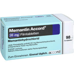 Abbildung: Memantin Accord 20 mg Filmtabletten 98 St, Filmtabletten PZN 18851218