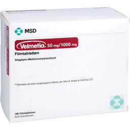 Abbildung: Velmetia 50 mg / 1000 mg Filmtabletten 196 St, Filmtabletten PZN 18852100