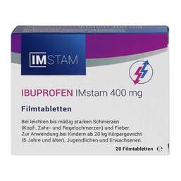 Abbildung: IBUPROFEN IMstam 400 mg Filmtabletten 20 St, Filmtabletten PZN 18853789
