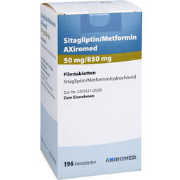 Abbildung: Sitagliptin / Metformin Axiromed 50mg / 850mg Fta Dose 196 St, Filmtabletten PZN 18858864