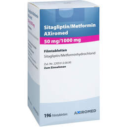 Abbildung: Sitagliptin / Metformin Axiromed 50mg / 1000mg Fta Dos 196 St, Filmtabletten PZN 18858870