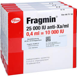 Abbildung: Fragmin 10.000 I.E. / 0,4 ml Injektionslösung FS mit Sich-System 20 St, Fertigspritzen PZN 18878944