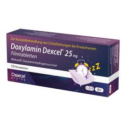 Abbildung: Doxylamin Dexcel 25 mg Filmtabletten 10 St, Filmtabletten PZN 18884413