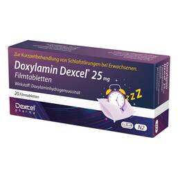 Abbildung: Doxylamin Dexcel 25 mg Filmtabletten 20 St, Filmtabletten PZN 18884436