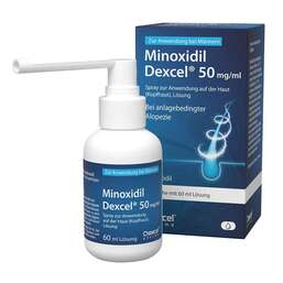 Abbildung: Minoxidil Dexcel 50 mg / ml Spray z.Anw.a.d.Kopfhaut 60 ml, Lösung PZN 18892418