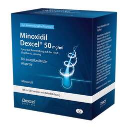 Abbildung: Minoxidil Dexcel 50 mg / ml Spray z.Anw.a.d.Kopfhaut 3X60 ml, Lösung PZN 18892424