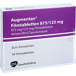 Abbildung: Augmentan Filmtabletten 875 / 125 mg 10 St, Filmtabletten PZN 18897516
