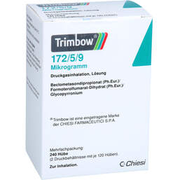 Abbildung: Trimbow 172 µg / 5 µg / 9 µg 120 Hub Druckgasinhalat. 2 St, Dosieraerosol PZN 18908740