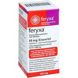 Abbildung: Feryxa 50 mg Eisen / ml Injektion - / Infusion -Dispers.500mg 1X10 ml, Injektions- und Infusionsdispersion PZN 18909171