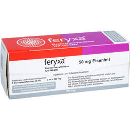 Abbildung: Feryxa 50 mg Eisen / ml Injektion - / Infusion -Dispers.100mg 5X2 ml, Injektions- und Infusionsdispersion PZN 18909188