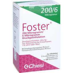 Abbildung: Foster 200 / 6 µg 120 Hub Dosieraerosol 2 St, Dosieraerosol PZN 18981642