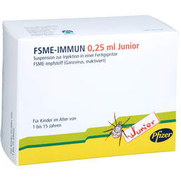 Abbildung: FSME Immun 0,25 ml Junior Injektionsuspension in einer Fertigspritze 10 St, Fertigspritzen PZN 19053128