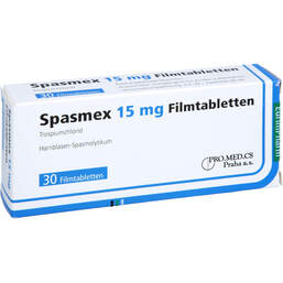 Abbildung: Spasmex 15 mg Filmtabletten 30 St, Filmtabletten PZN 19054122