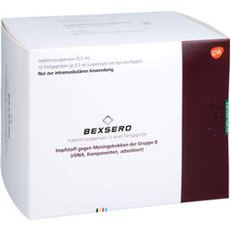 Abbildung: Bexsero Injektionssuspension in einer Fertigspritze 10X0.5 ml, Injektionssuspension PZN 19056003